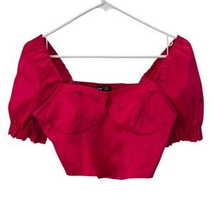 Shein Milkmaid Crop Top L 9/10 Puff Sleeves Magenta Red Pink Corset